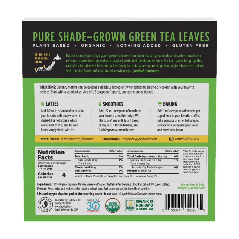 slide 2 of 5, Jade Leaf Matcha Jade Leaf Organic Classic Culinary Japanese Matcha Green Tea Powder Mix - 1oz, 1 oz