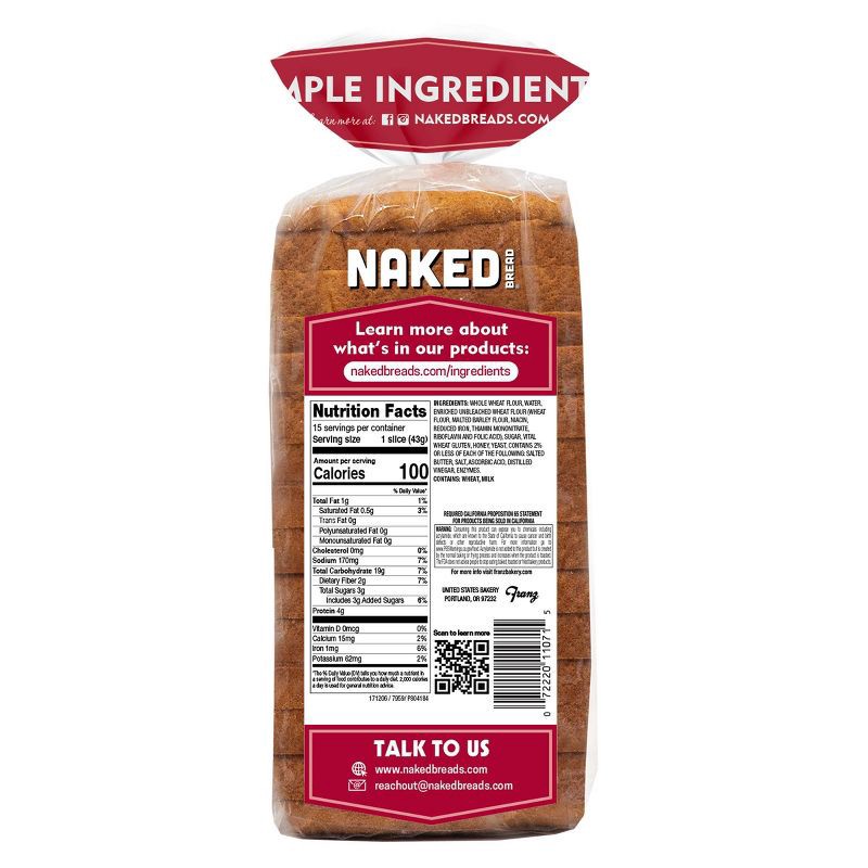 slide 2 of 3, Franz Naked Bread Honey Wheat Sandwich Bread - 22.5oz, 22.5 oz
