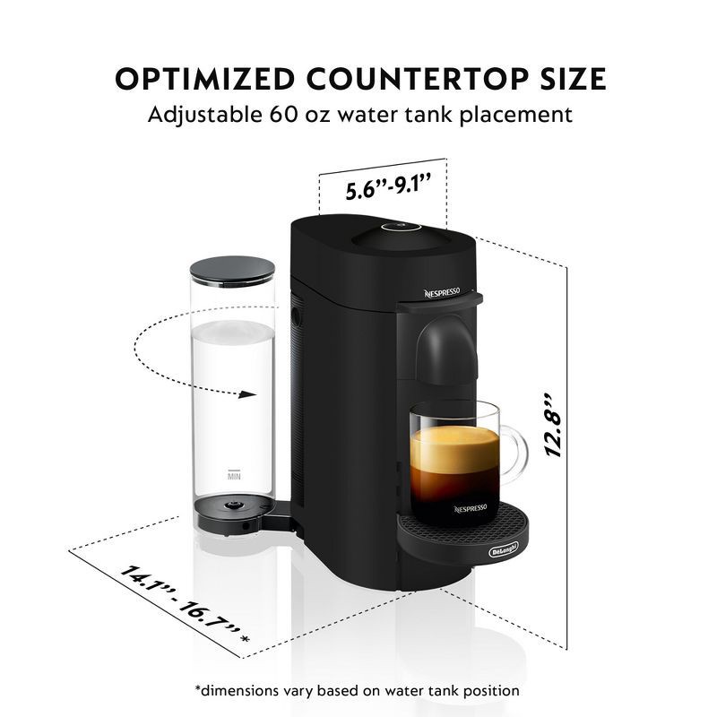 slide 5 of 10, Nespresso VertuoPlus Coffee Maker and Espresso Machine by DeLonghi Black Matte: Best Rated, Uses Nespresso Pods, 12 Capsules Included, 12 ct