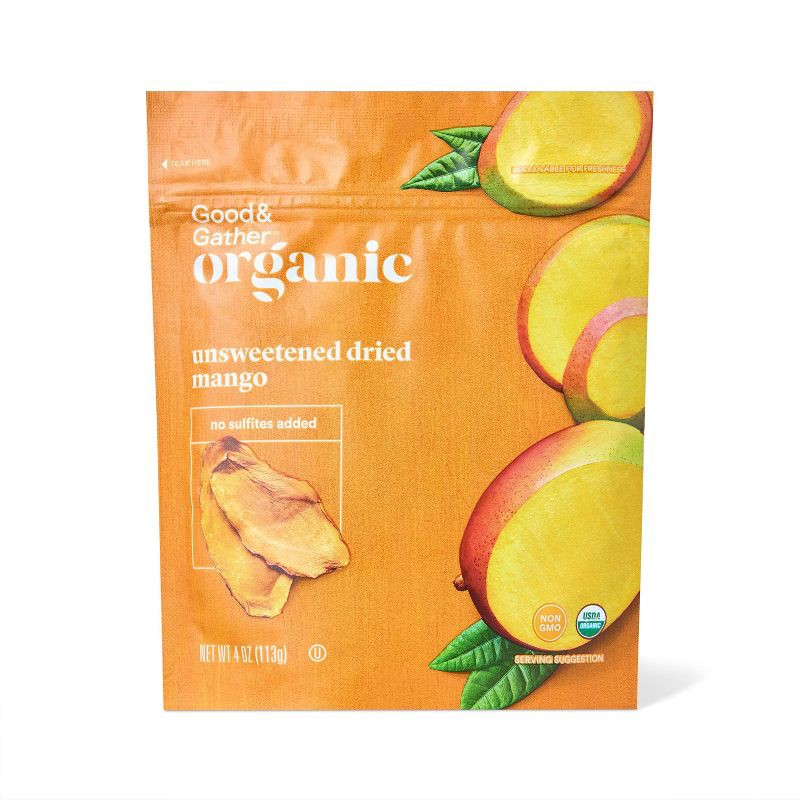 slide 1 of 4, Organic Dried Unsweetened Mango Snacks - 4oz - Good & Gather™, 4 oz