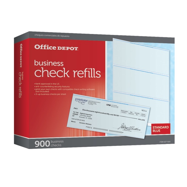 slide 1 of 2, Office Depot Brand Standard Blue Business Check Refills, Box Of 900, 900 ct