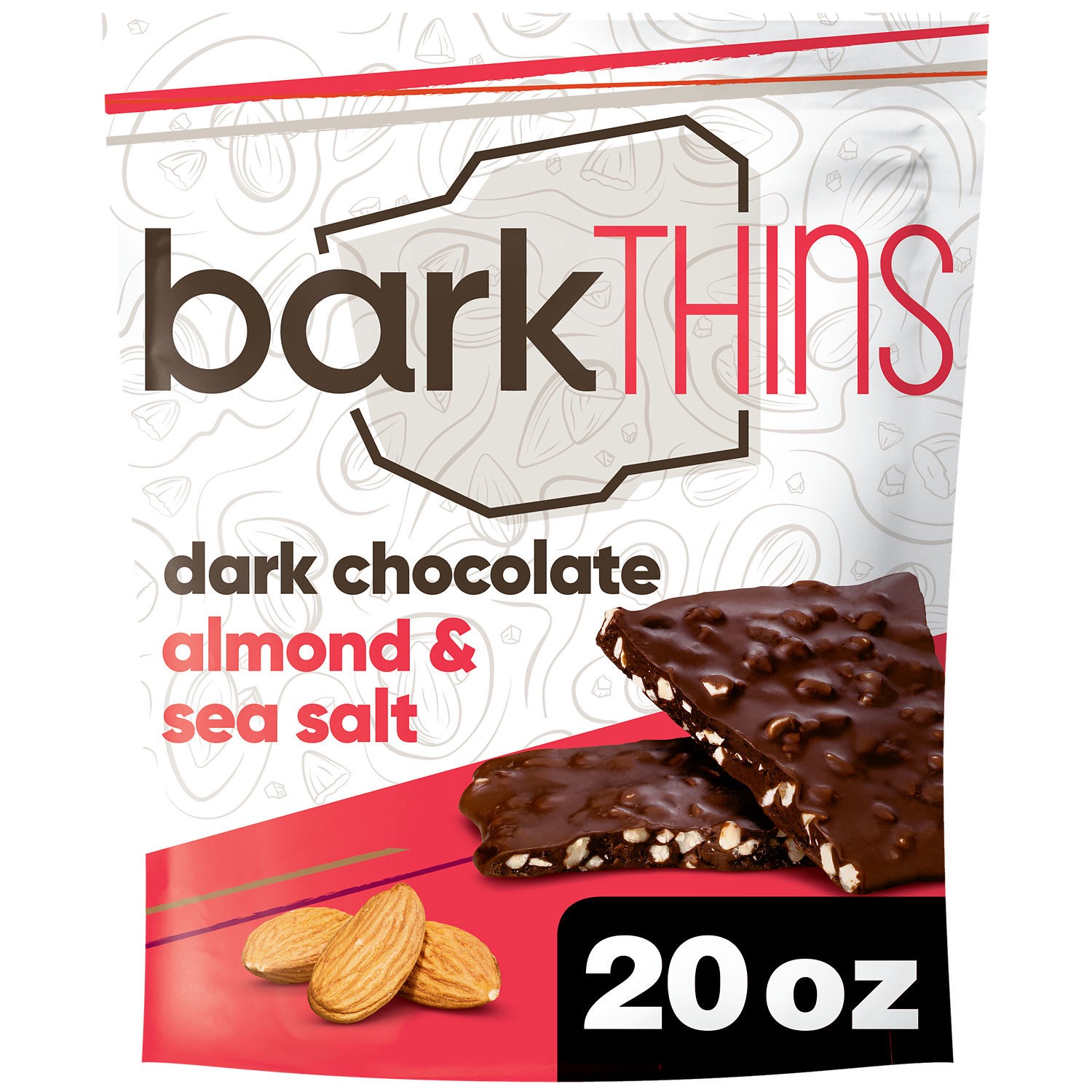 slide 2 of 7, barkTHINS Dark Chocolate Almond and Sea Salt Fair Trade Certified Ingredients, Non GMO Snacking Chocolate Bag, 20 oz, 