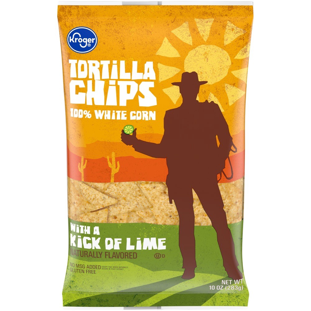 slide 1 of 2, Kroger Kick Of Lime White Corn Tortilla Chips, 10 oz