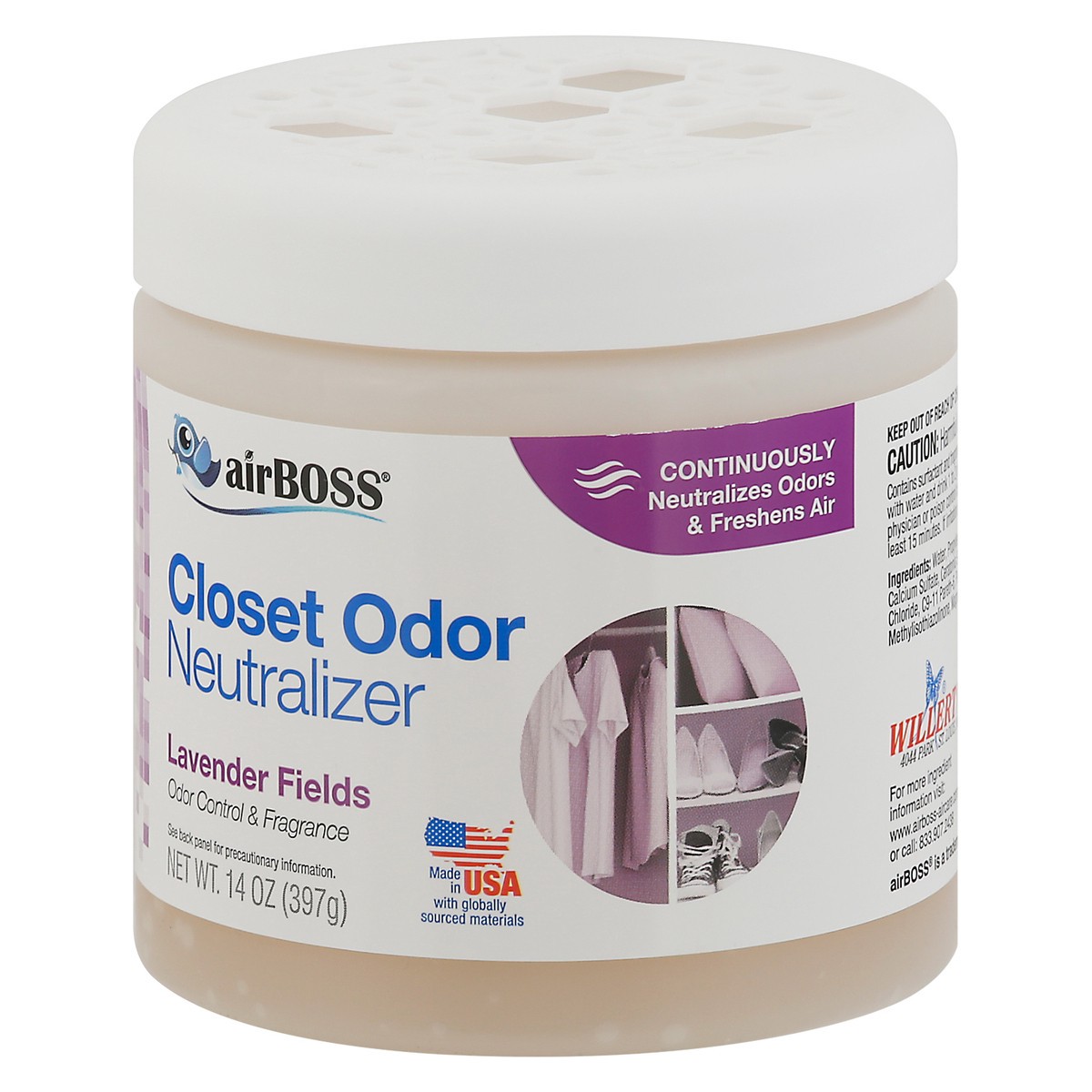 slide 3 of 4, airBoss Closet Odor Lavender Fields Neutralizer 14 oz, 14 oz