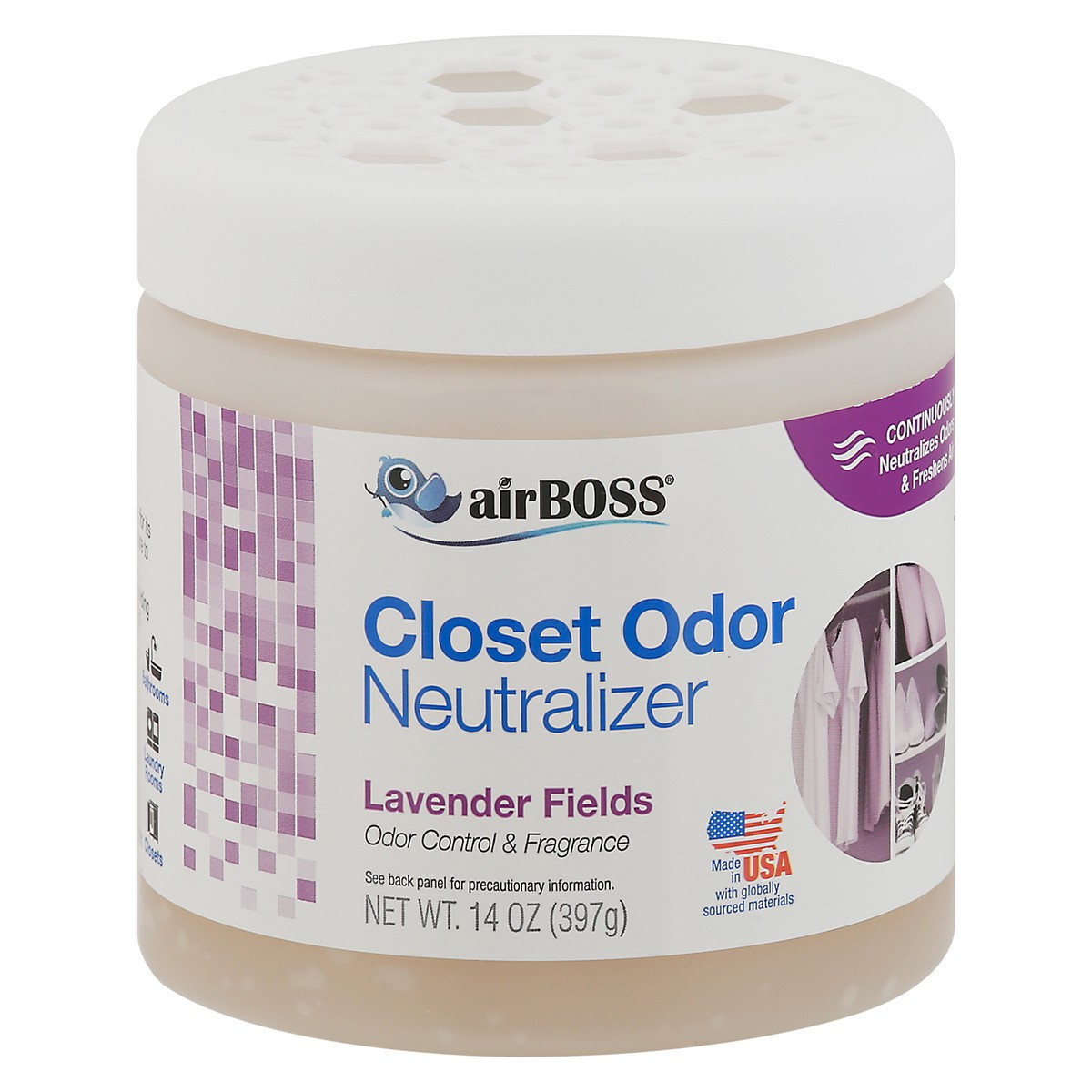 slide 2 of 4, airBoss Closet Odor Lavender Fields Neutralizer 14 oz, 14 oz