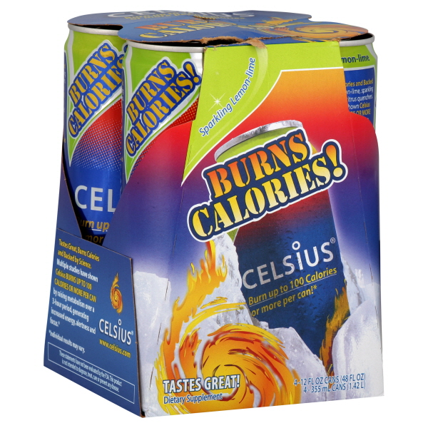 slide 1 of 1, CELSIUS Sparkling Lemon-Lime 4Pk, 12 fl oz