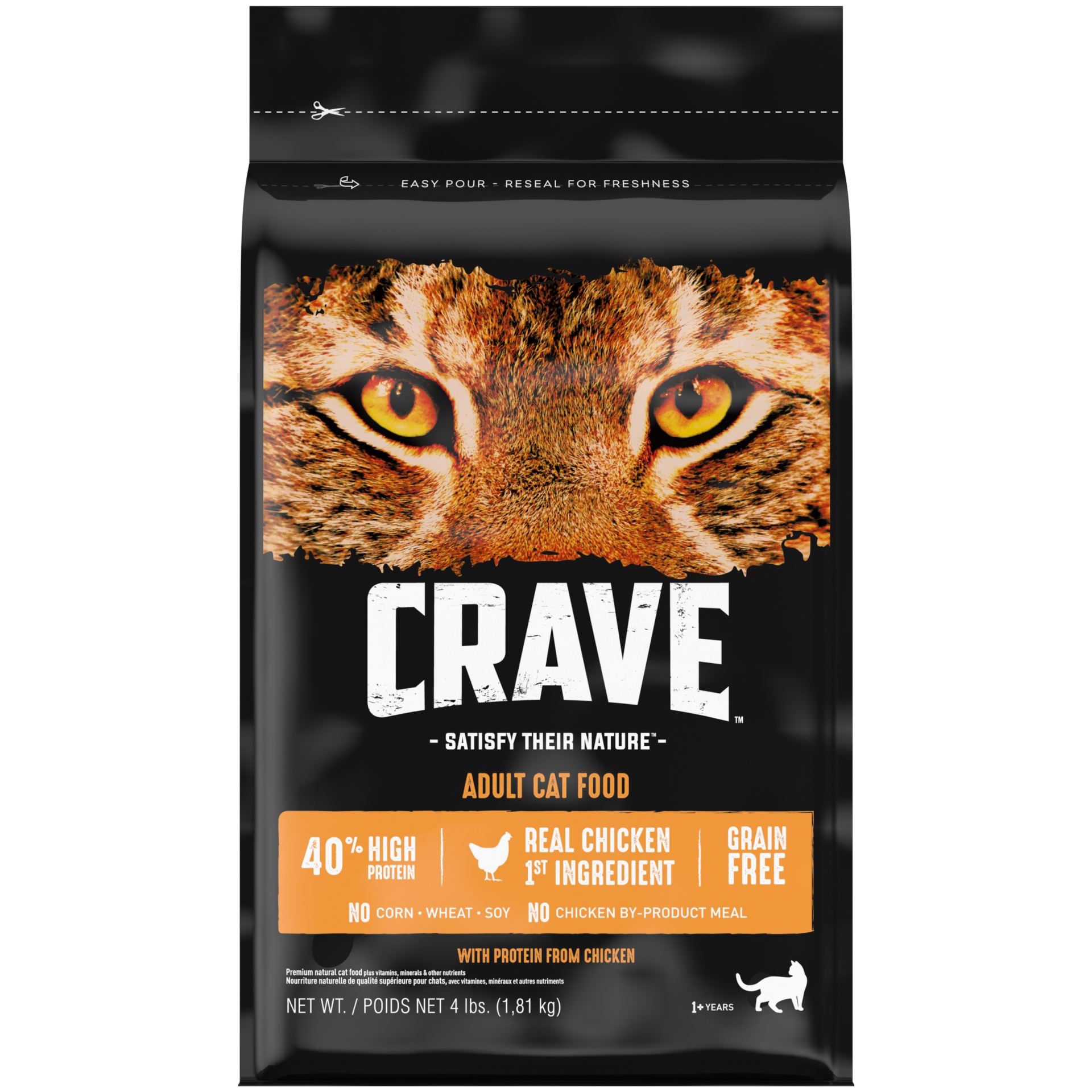 slide 1 of 7, CRAVE Grain Free Adult High Protein Natural Dry Cat Food With Protein From Chicken, 4 lb