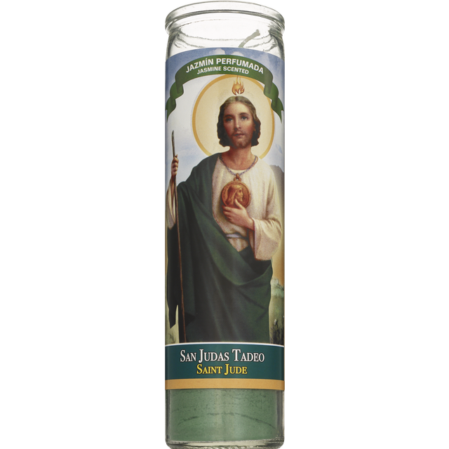 slide 1 of 1, PRAYER CANDLE Novena Candle 8" White "San Judas" Scented, 8 in