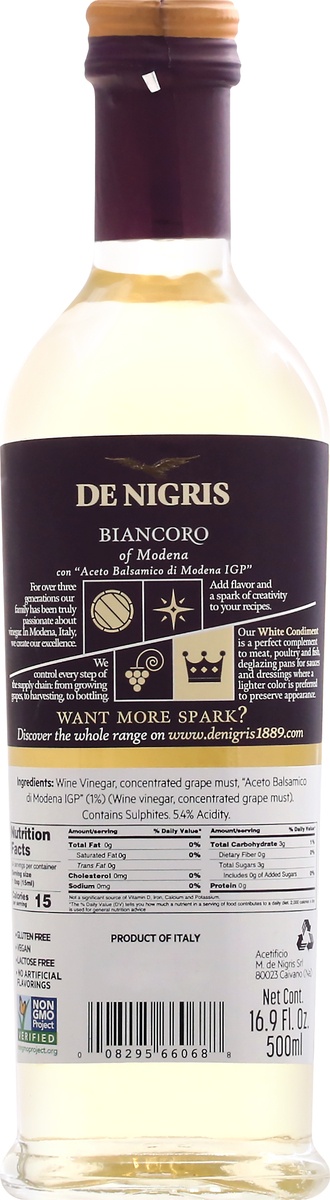 slide 4 of 9, De Nigris Biancoro of Modena Sweet White Wine Vinegar, 1 ct