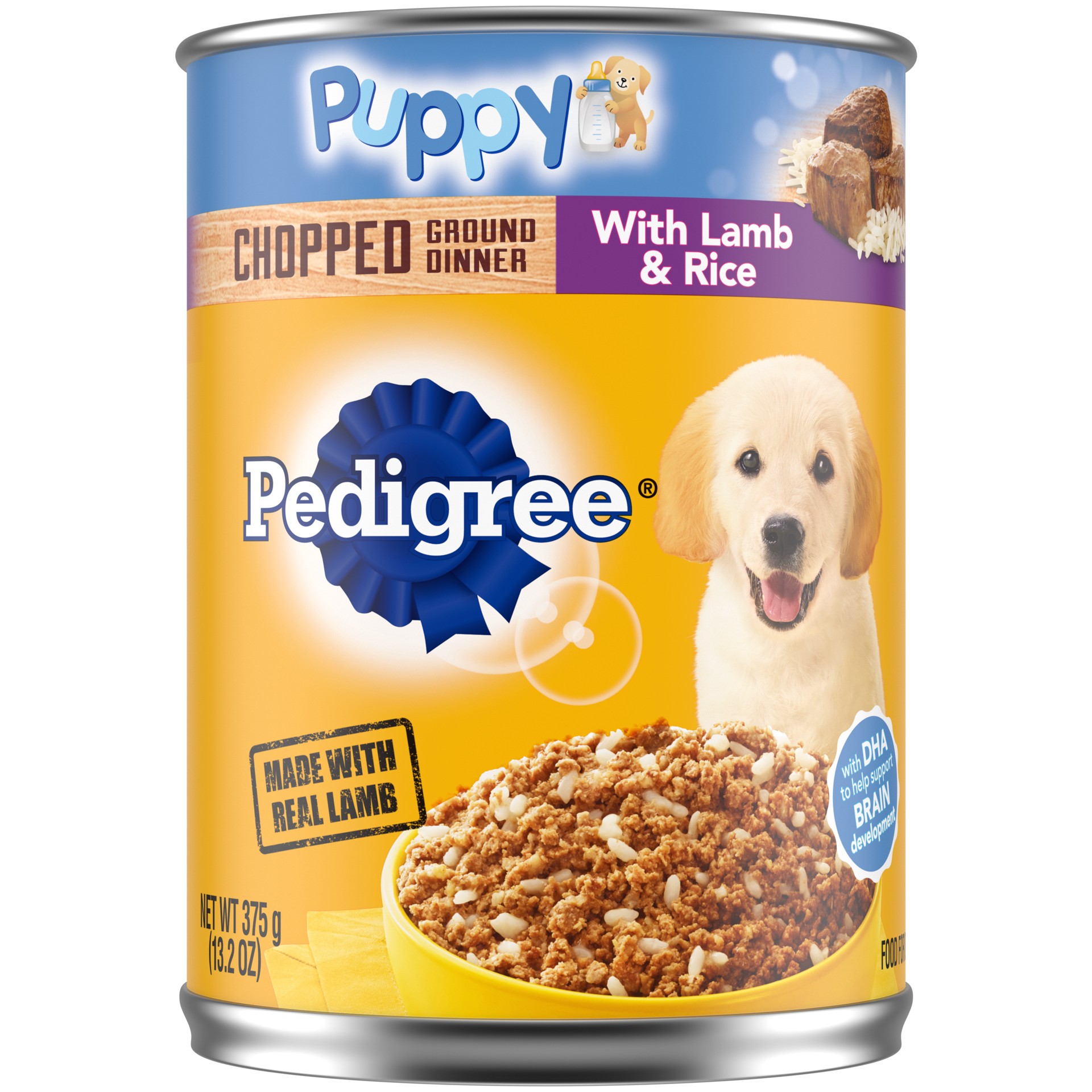 slide 1 of 7, Pedigree Chopped Ground Dinner Puppy Canned Soft Wet Meaty Dog Food With Lamb  & Rice, 13.2 oz