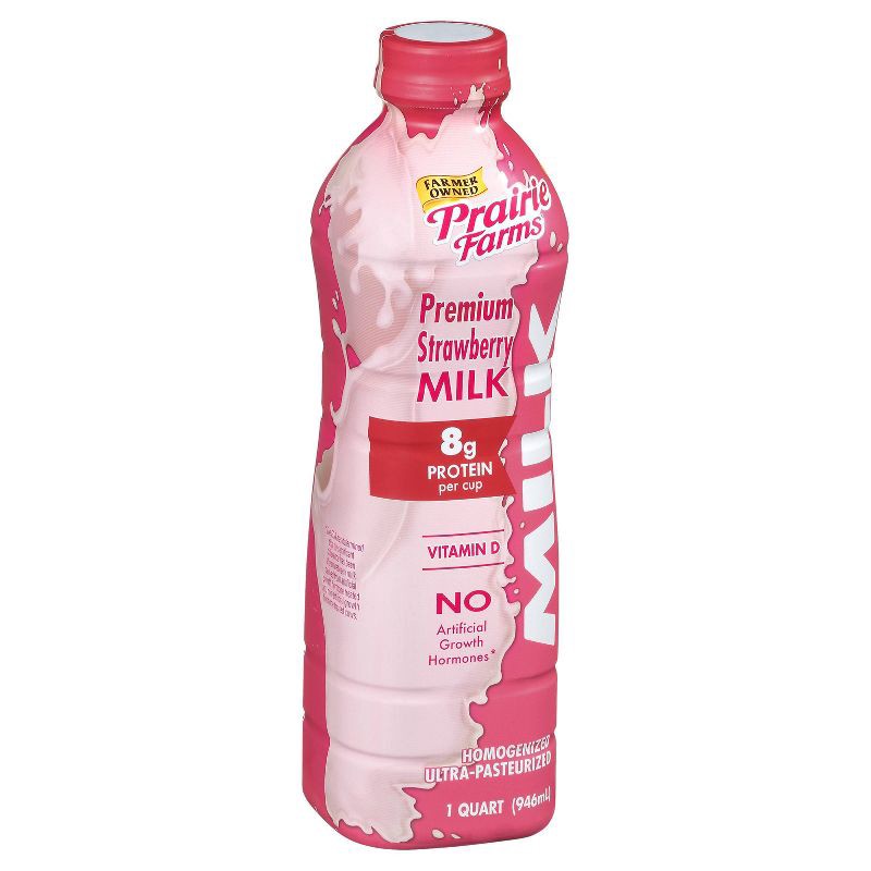 slide 2 of 3, Prairie Farms Premium Strawberry Milk UHT - 1qt, 1 qt