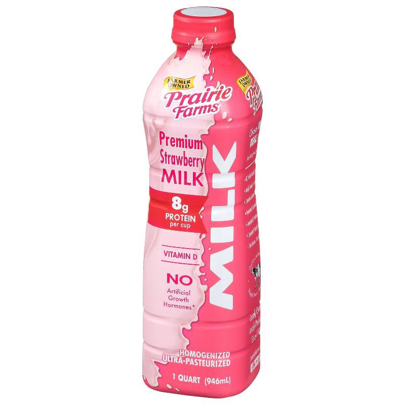 slide 3 of 3, Prairie Farms Premium Strawberry Milk UHT - 1qt, 1 qt