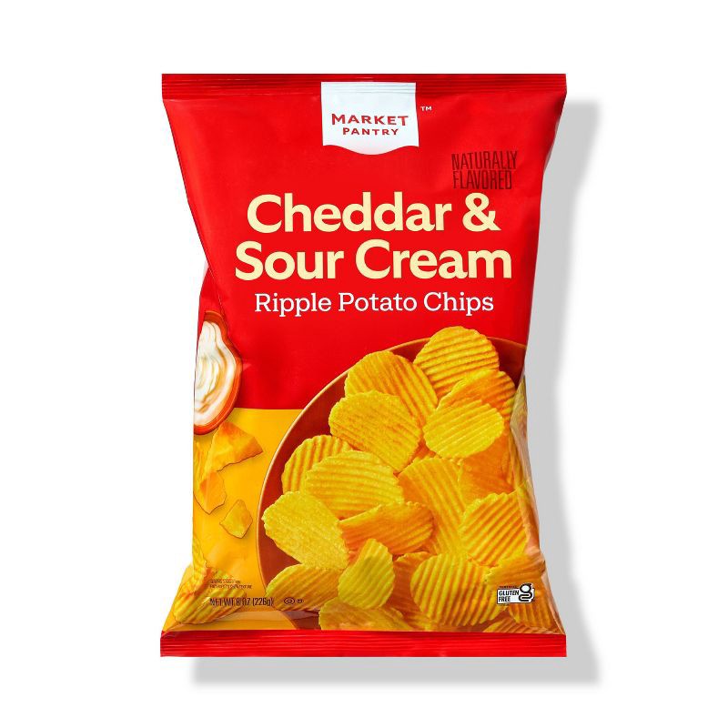 slide 1 of 3, Naturally Flavored Cheddar and Sour Cream Ripple Potato Chips - 8oz - Market Pantry™, 8 oz