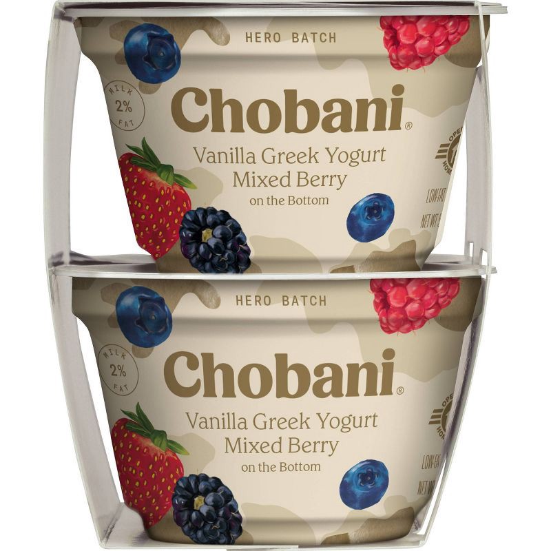 slide 8 of 8, Chobani Mixed Berry on the Bottom Low-Fat Vanilla Greek Yogurt - 4ct/5.3oz Cups, 4 ct; 5.3 oz