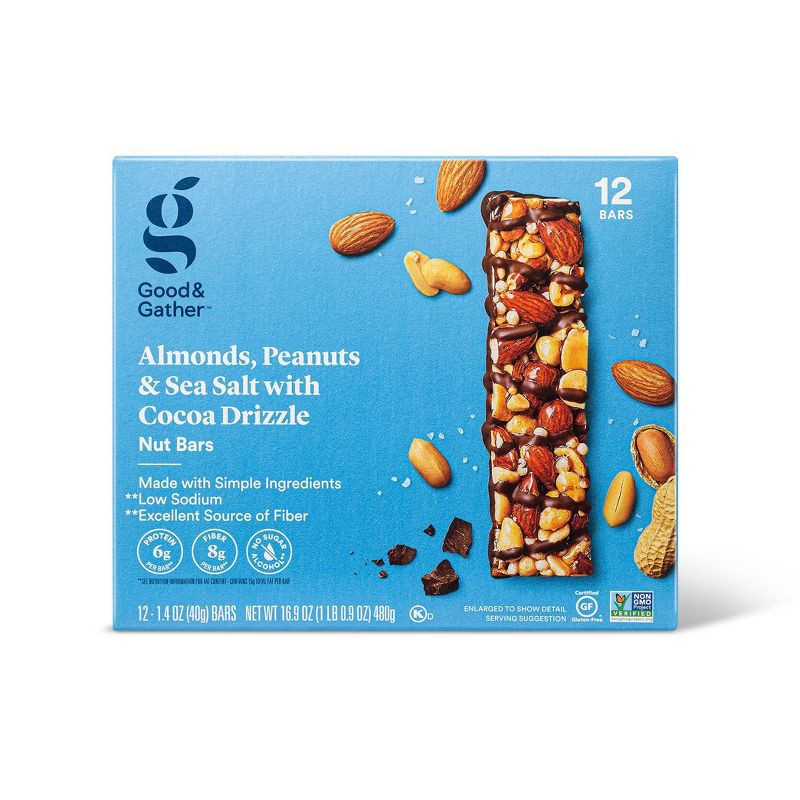 slide 1 of 3, Almonds, Peanuts and Sea Salt with Cocoa Drizzle - 16.9oz/12ct - Good & Gather™, 16.9 oz, 12 ct