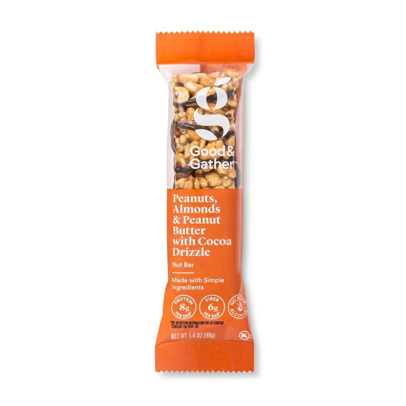 slide 2 of 4, Almonds and Peanut Butter with Cocoa Drizzle Nut Bar - 12ct - Good & Gather™, 12 ct