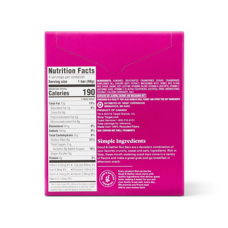 slide 2 of 4, Almonds , Cranberries and Macadamia Fruit and Nut Bars - 5.6oz/4ct - Good & Gather™, 4 ct