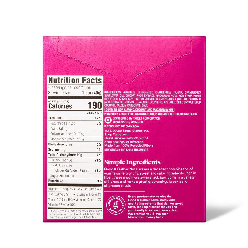 slide 3 of 4, Almonds , Cranberries and Macadamia Fruit and Nut Bars - 5.6oz/4ct - Good & Gather™, 4 ct