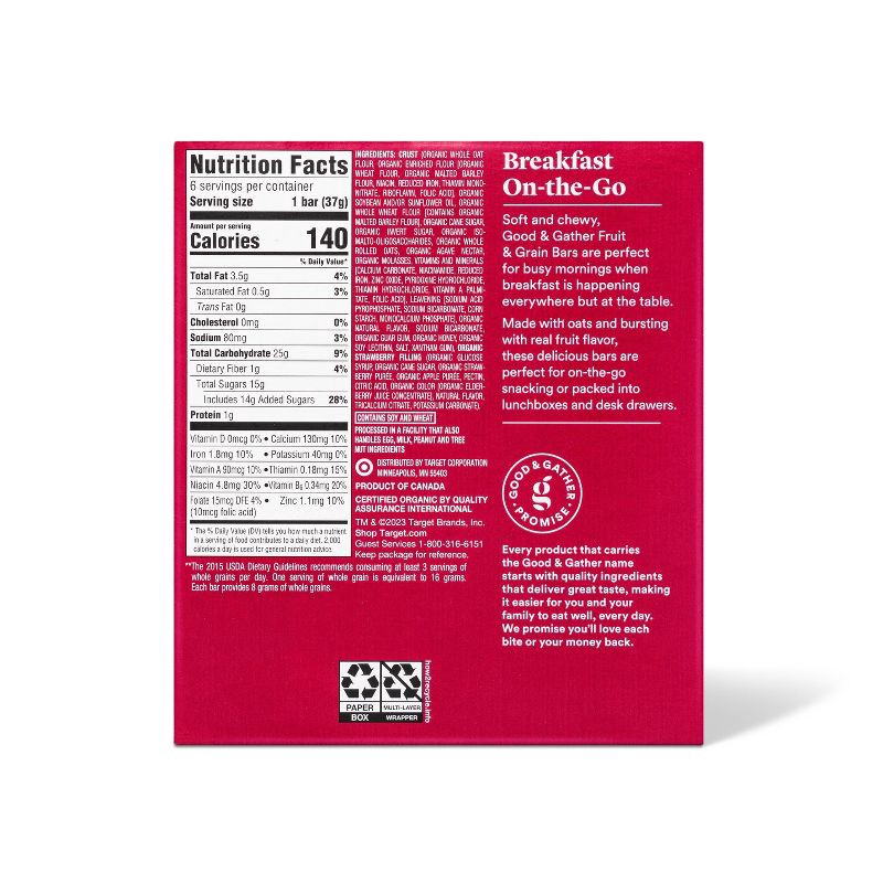 slide 3 of 4, Organic Whole Grain Strawberry Fruit & Grain Bars - 6ct - Good & Gather™, 6 ct