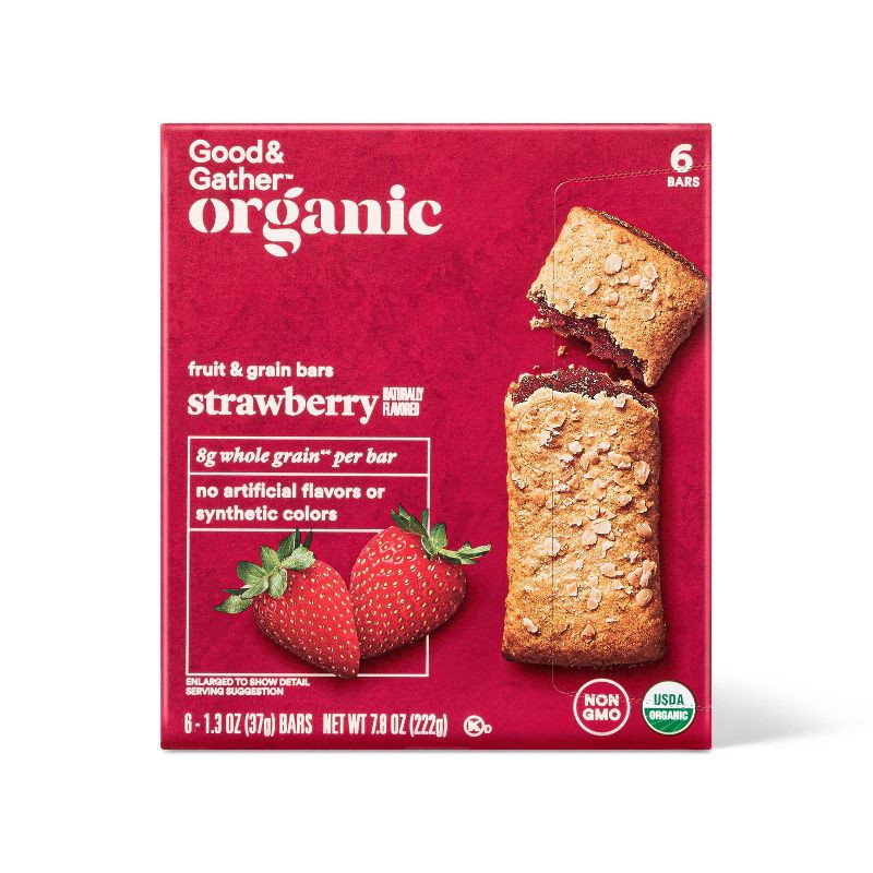 slide 1 of 4, Organic Whole Grain Strawberry Fruit & Grain Bars - 6ct - Good & Gather™, 6 ct