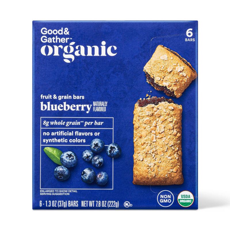slide 1 of 4, Organic Whole Grain Blueberry Fruit & Grain Bars - 6ct - Good & Gather™, 6 ct