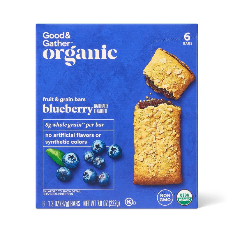 slide 1 of 5, Organic Whole Grain Blueberry Fruit & Grain Bars - 6ct - Good & Gather™, 6 ct