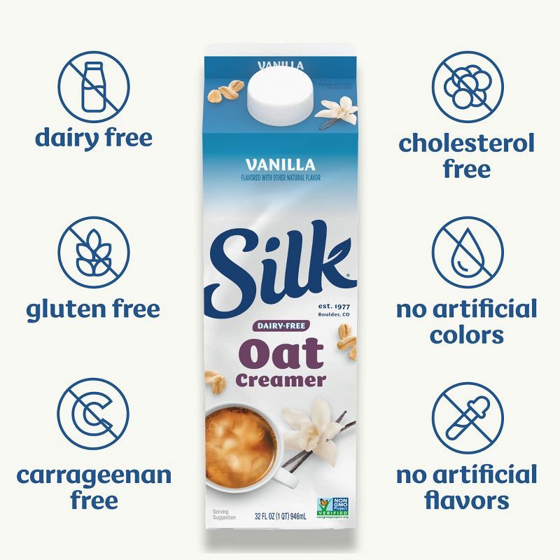 slide 4 of 10, Silk The Vanilla One Dairy-Free Oatmilk Creamer - 32 fl oz (1qt), 32 fl oz, 1 qt