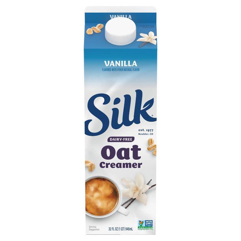 slide 9 of 10, Silk The Vanilla One Dairy-Free Oatmilk Creamer - 32 fl oz (1qt), 32 fl oz, 1 qt