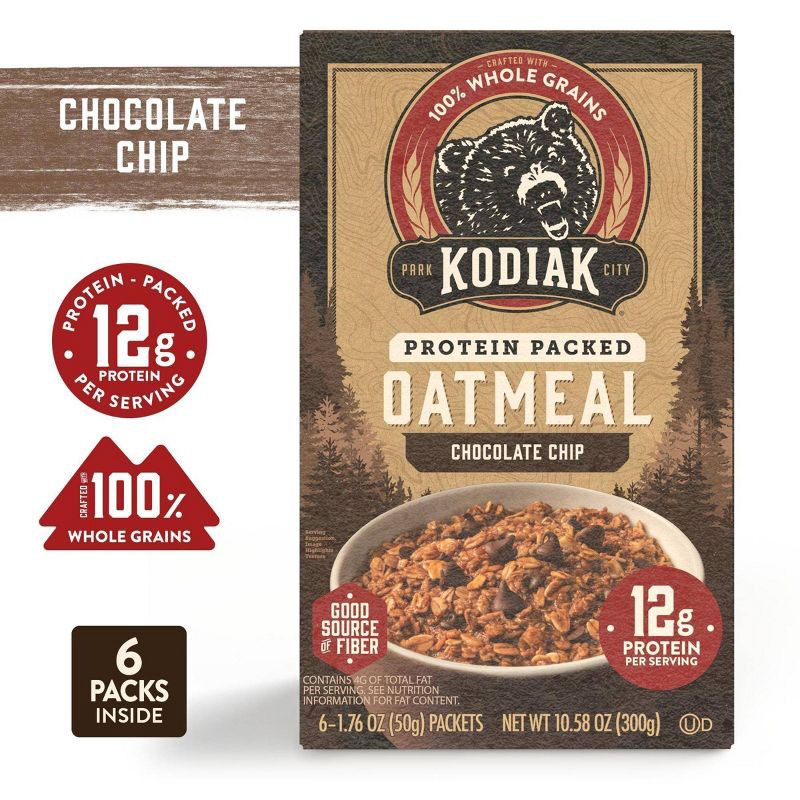 slide 2 of 7, Kodiak Cakes Kodiak Protein-Packed Instant Oatmeal Chocolate Chip - 6ct, 6 ct
