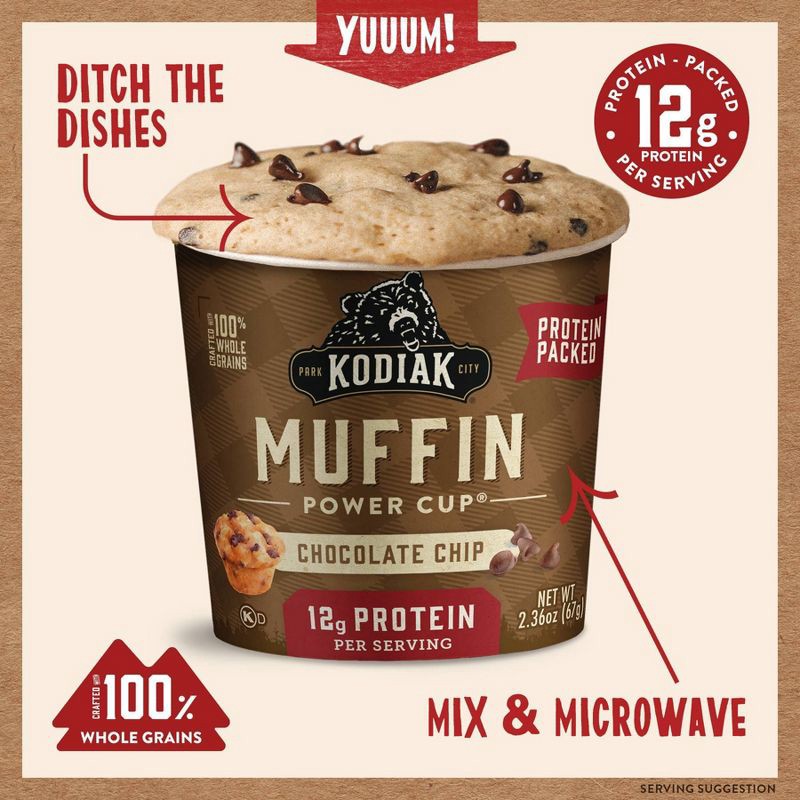 slide 3 of 7, Kodiak Cakes Protein-Packed Single-Serve Muffin Cup Chocolate Chip - 2.36oz, 2.36 oz