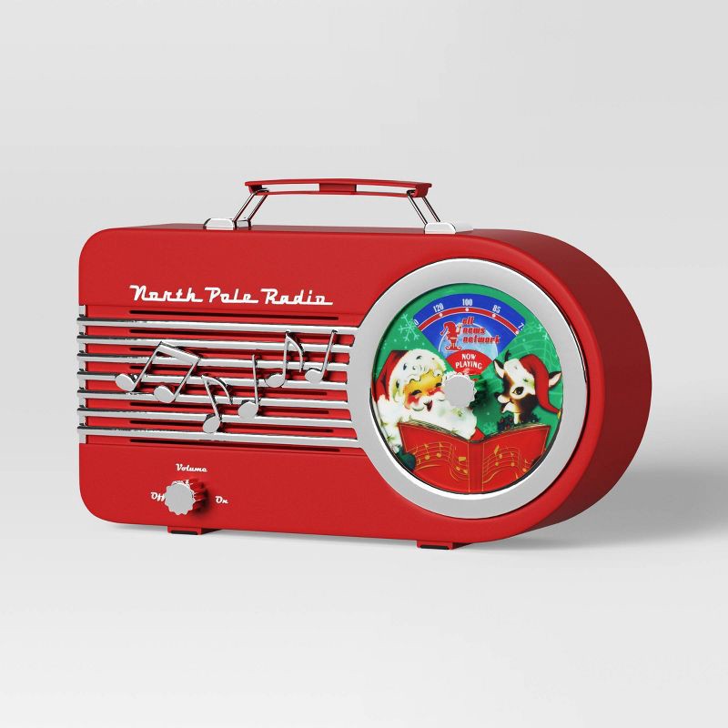slide 1 of 3, 6" Retro North Pole Radio Decorative Christmas Figurine Red - Wondershop™: Santa, Reindeer, Music, Indoor Holiday Decor, 1 ct