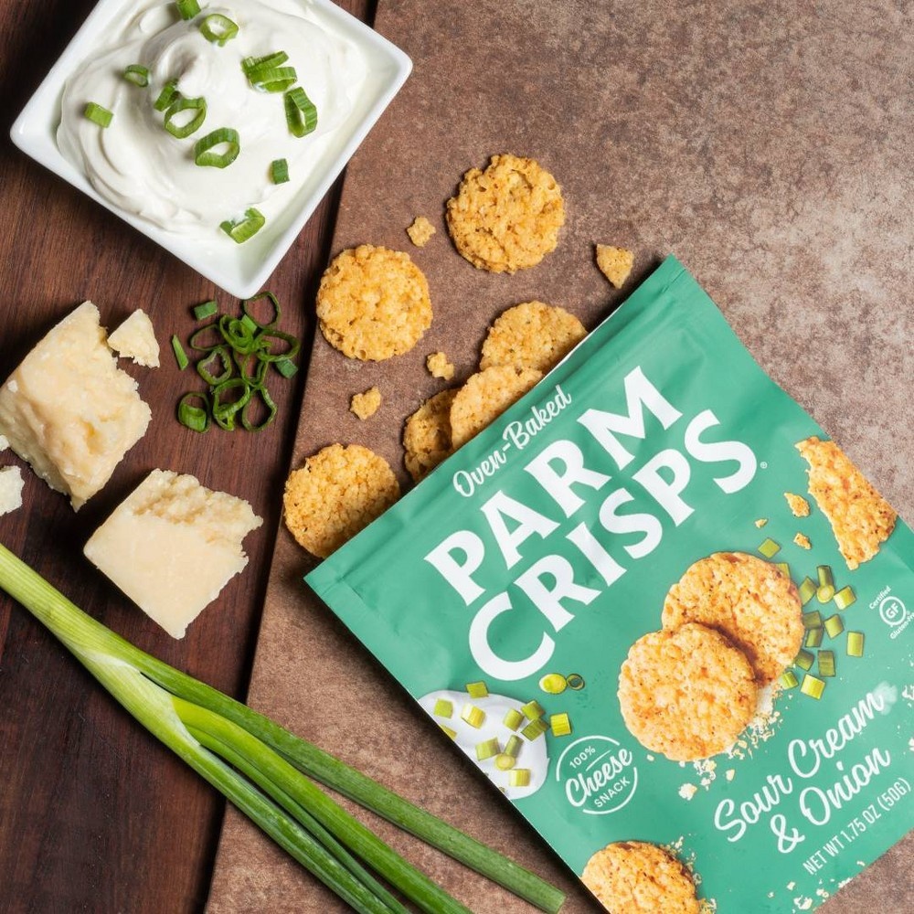 slide 2 of 5, ParmCrisps Oven Baked Gluten Free Sour Cream & Onion 100% Cheese Crackers, 1.75 oz