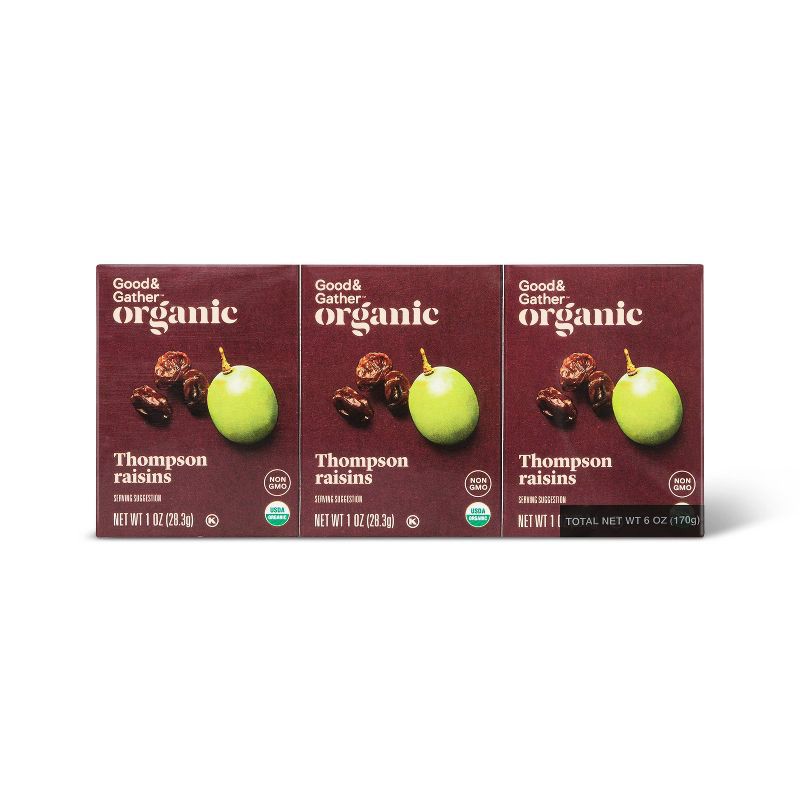 slide 1 of 2, 6pk Organic Thompson Raisins - 6oz/6ct - Good & Gather™, 6 ct, 6 oz, 6 ct