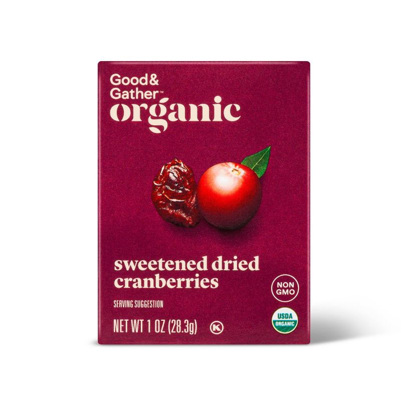 slide 2 of 3, Organic Sweetened Dried Cranberries - 1oz/6ct - Good & Gather™, 1 oz, 6 ct