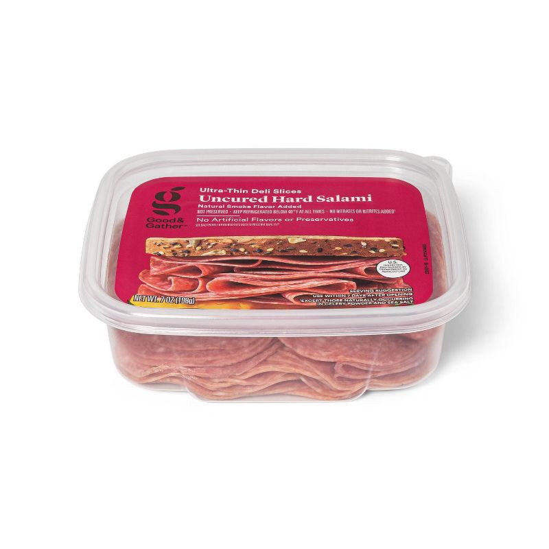 slide 2 of 3, Uncured Hard Salami Ultra-Thin Deli Slices - 7oz - Good & Gather™, 7 oz