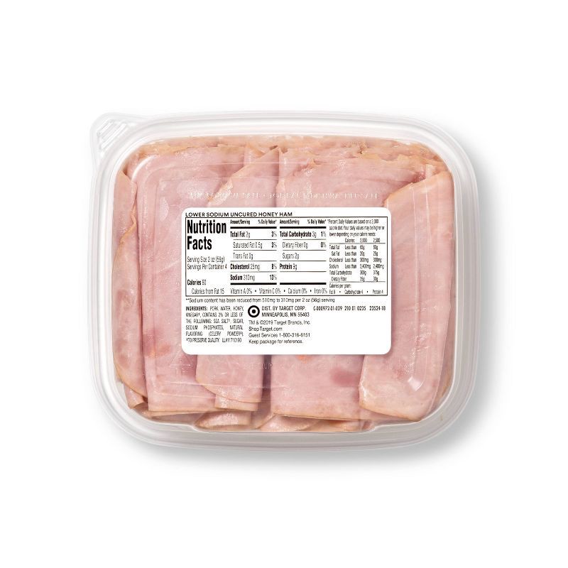 slide 3 of 3, Lower Sodium Uncured Honey Ham Ultra-Thin Deli Slices - 8oz - Good & Gather™, 8 oz