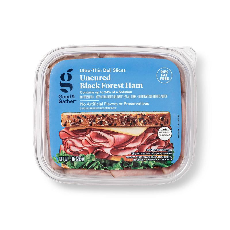 slide 1 of 3, Uncured Black Forest Ham Ultra-Thin Deli Slices - 9oz - Good & Gather™, 9 oz
