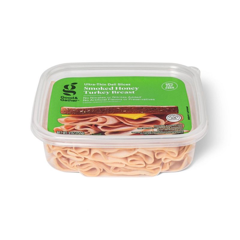 slide 2 of 3, Smoked Honey Turkey Breast Ultra-Thin Deli Slices - 9oz - Good & Gather™, 9 oz