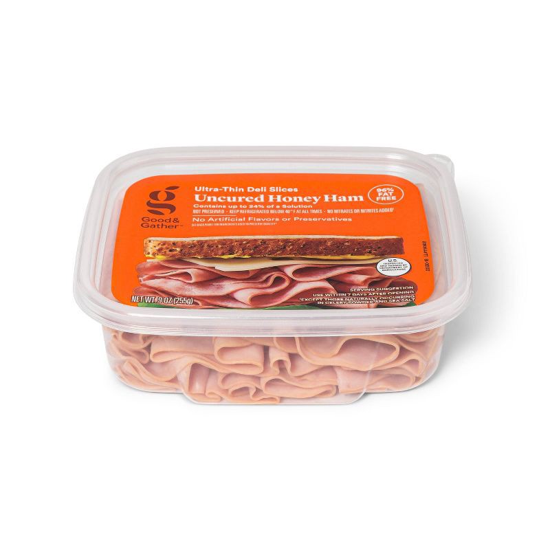 slide 2 of 3, Uncured Honey Ham Ultra-Thin Deli Slices - 9oz - Good & Gather™, 9 oz