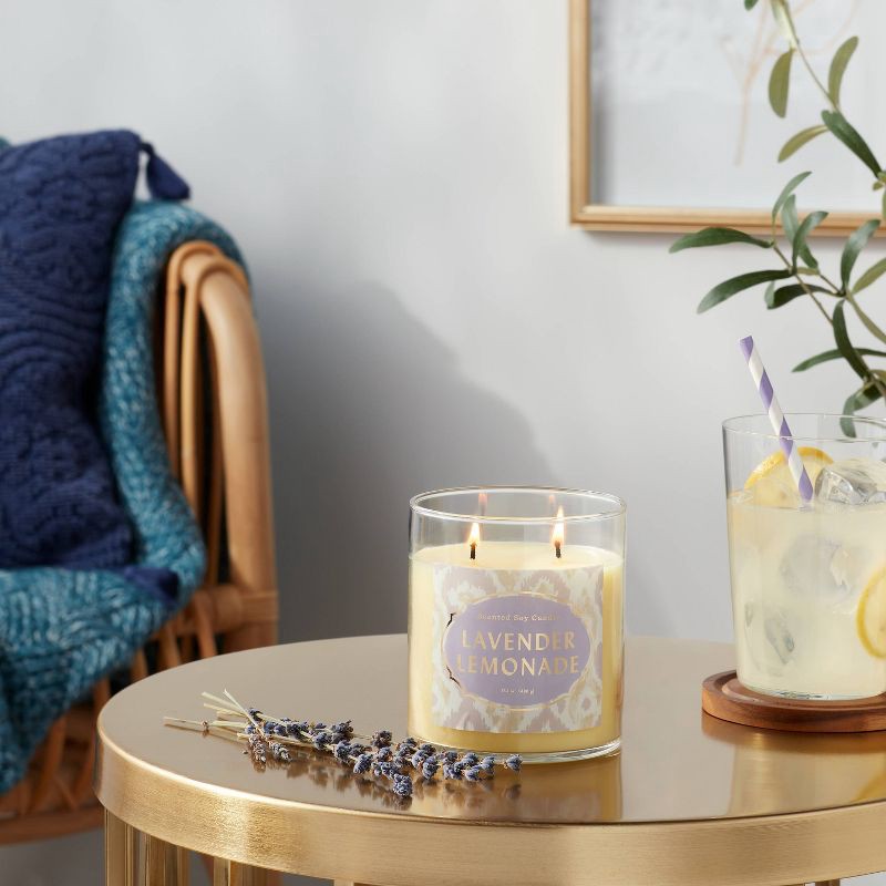 slide 3 of 3, 2-Wick Clear Glass Lavender Lemonade Lidded Jar Candle 15.1oz - Opalhouse™: Soy Blend, 50hr Burn Time, 15.1 oz