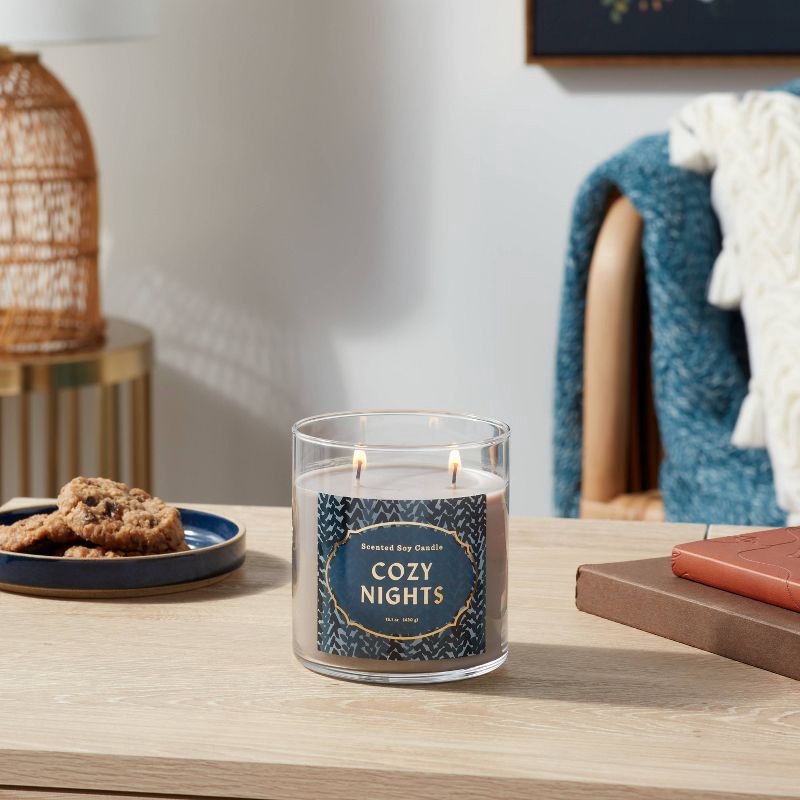 slide 3 of 3, 2-Wick Clear Glass Cozy Nights Lidded Jar Candle Gray 15.1oz - Opalhouse™, 15.1 oz