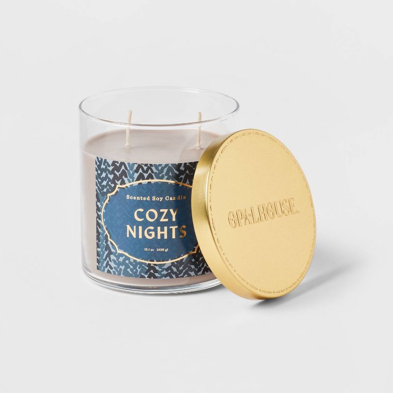 slide 2 of 3, 2-Wick Clear Glass Cozy Nights Lidded Jar Candle Gray 15.1oz - Opalhouse™, 15.1 oz