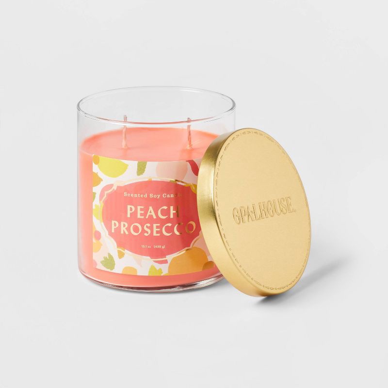 slide 3 of 3, 15.1oz Lidded Glass Jar 2-Wick Candle Peach Prosecco - Opalhouse™, 15.1 oz
