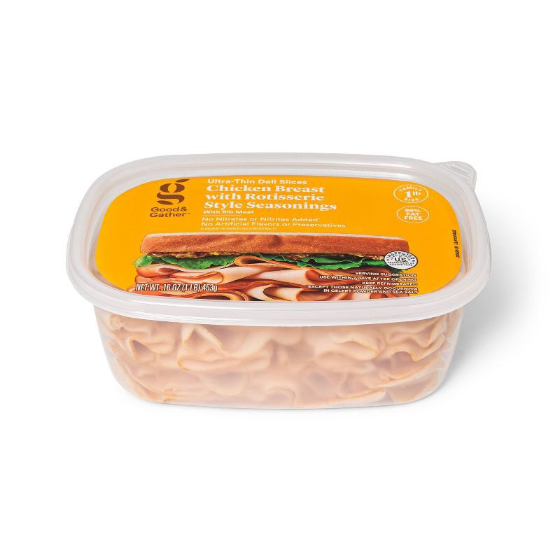 slide 2 of 3, Rotisserie Seasoned Chicken Breast Ultra-Thin Deli Slices - 16oz - Good & Gather™, 16 oz