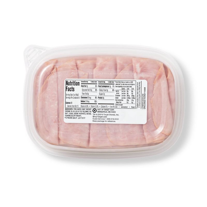 slide 3 of 3, Lower Sodium Uncured Honey Ham Ultra-Thin Deli Slices - 16oz - Good & Gather™, 16 oz