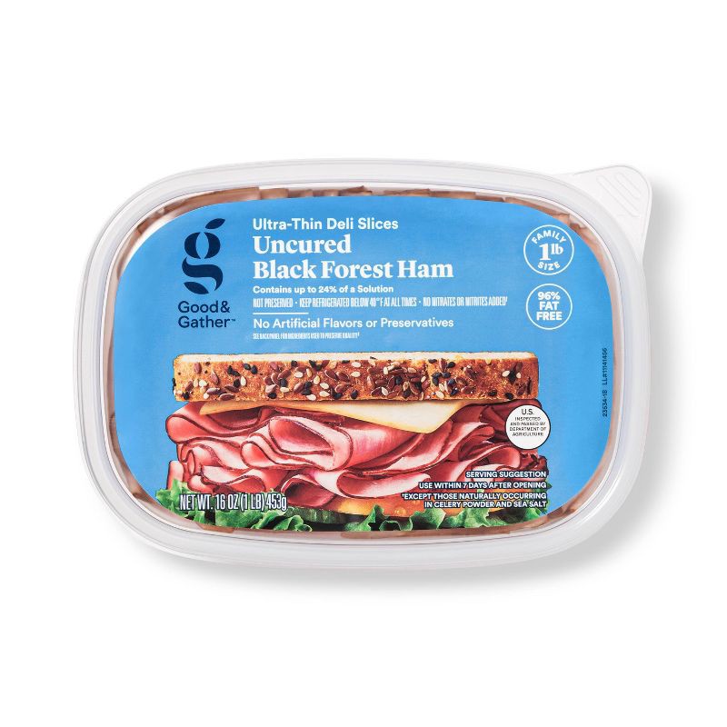 slide 1 of 3, Uncured Black Forest Ham Ultra-Thin Deli Slices - 16oz - Good & Gather™, 16 oz