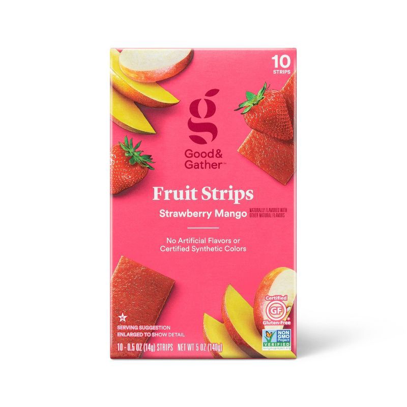 slide 1 of 2, Strawberry Mango Fruit Strips - 5oz/10ct - Good & Gather™, 5 oz, 10 ct