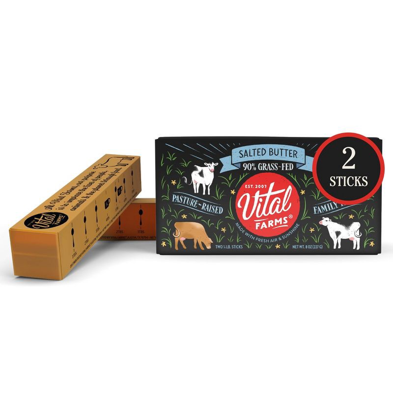 slide 1 of 9, Vital Farms Pasture-Raised Sea Salted Butter - 8oz, 8 oz