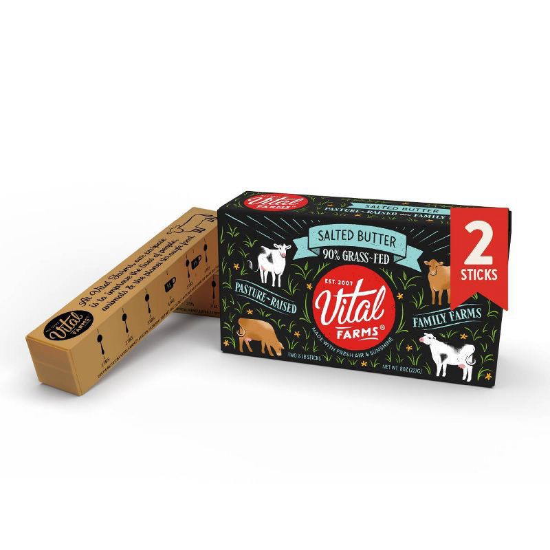 slide 1 of 9, Vital Farms Pasture-Raised Sea Salted Butter - 8oz, 8 oz