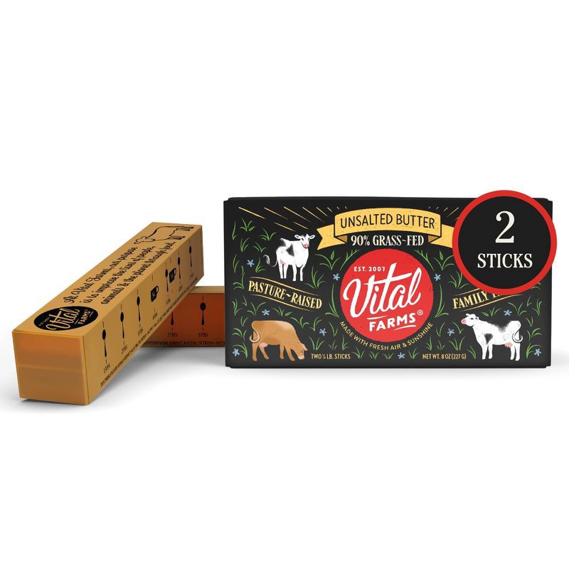 slide 1 of 9, Vital Farms Pasture-Raised Unsalted Butter - 8oz, 8 oz